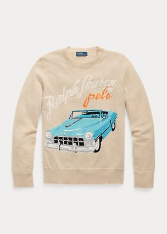 Beige Women’s Ralph Lauren ar-Motif Cashmere-Blend Sweaters