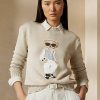 Beige Women’s Ralph Lauren Cable Bear Silk Sweaters