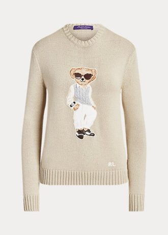 Beige Women’s Ralph Lauren Cable Bear Silk Sweaters