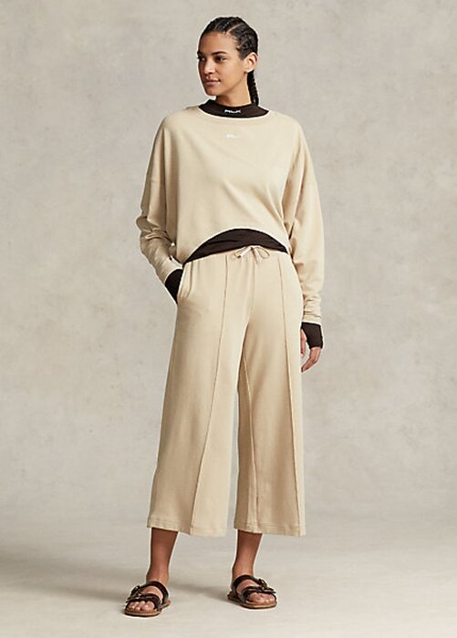 Beige Women’s Ralph Lauren Cropped Fleece Wide-Leg Pants Beige Women’s Ralph Lauren Cropped Fleece Wide-Leg Pants