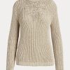 Beige Women’s Ralph Lauren Embellished Silk Rollneck Sweaters