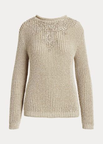 Beige Women’s Ralph Lauren Embellished Silk Rollneck Sweaters