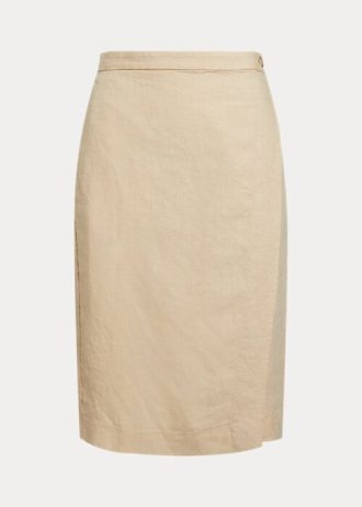 Beige Women’s Ralph Lauren Linen Wrap Skirts