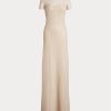 Beige Women’s Ralph Lauren Mesh Short-Sleeve Evening Dress