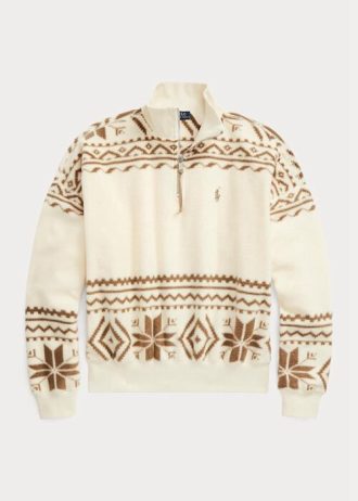 Beige Women’s Ralph Lauren Tonal Fair Isle-motif Fleece Pullover Sweatshirts