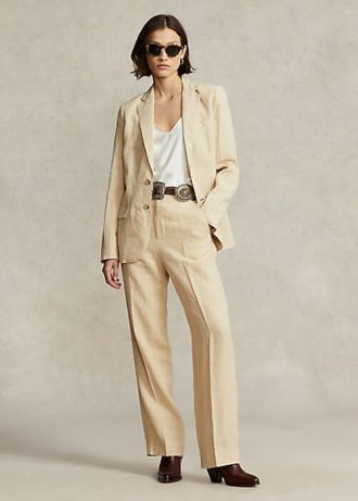 Beige Women’s Ralph Lauren Cropped Straight-Leg Linen Pants