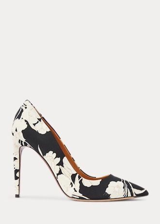 Black / Cream Women’s Ralph Lauren Celia Floral-Print Heels