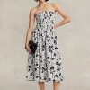 Black / Cream Women’s Ralph Lauren Floral Linen Strapless Dress