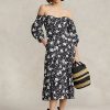 Black / Cream Women’s Ralph Lauren Floral Off-the-Shoulder Linen Dress