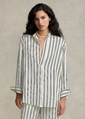 Black / Cream Women’s Ralph Lauren Oversize Striped Satin Shirts