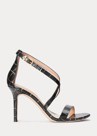 Black / Gold Women’s Ralph Lauren Gabriele Embossed Leather Heels