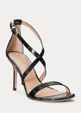 Black / Gold Women’s Ralph Lauren Gabriele Embossed Leather Heels