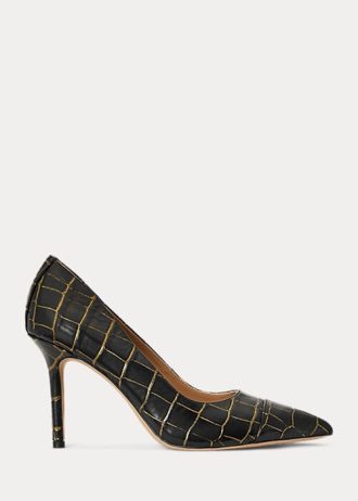 Black / Gold Women’s Ralph Lauren Lindella Embossed-Leather Heels