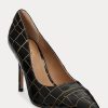 Black / Gold Women’s Ralph Lauren Lindella Embossed-Leather Heels