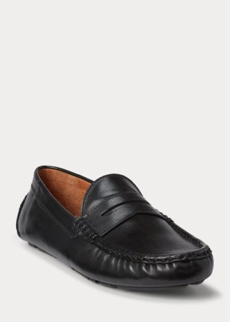 Black Men’s Ralph Lauren Anders Leather Driver Casual Shoes