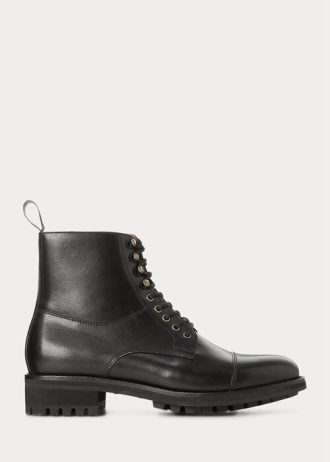 Black Men’s Ralph Lauren Bryson Cap-Toe Leather Boots