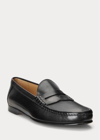 Black Men’s Ralph Lauren Chalmers Burnished Calfskin Penny Loafers