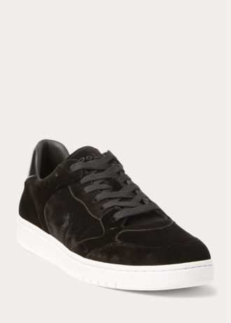 Black Men’s Ralph Lauren Court Velvet Low-Top Sneakers