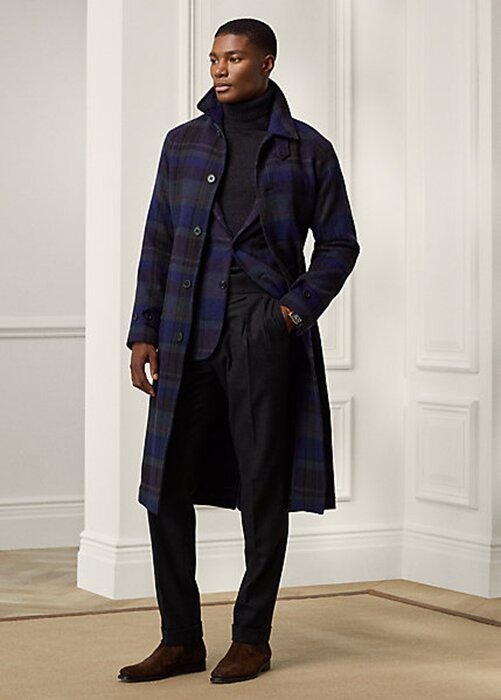 Black / Nacy Men’s Ralph Lauren Plaid Wool Twill Balmacaan Topcoat Coats Black / Nacy Men’s Ralph Lauren Plaid Wool Twill Balmacaan Topcoat Coats