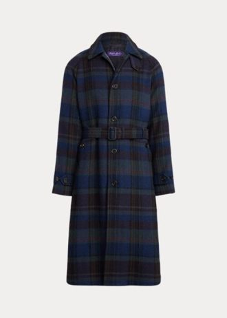Black / Nacy Men’s Ralph Lauren Plaid Wool Twill Balmacaan Topcoat Coats