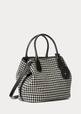 Black/White Houndstooth Women’s Ralph Lauren Houndstooth Medium Bellport Tote Bags