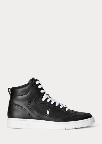 Black / White Men’s Ralph Lauren Court Leather High-Top Sneakers
