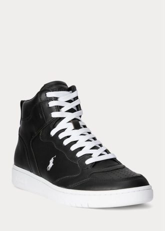 Black / White Men’s Ralph Lauren Court Leather High-Top Sneakers