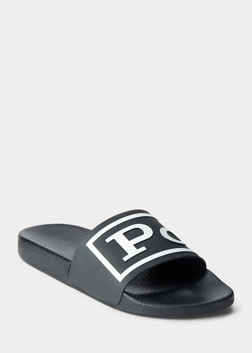 Black / White Men’s Ralph Lauren Logo Slippers Black / White Men’s Ralph Lauren Logo Slippers