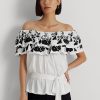 Black / White Women’s Ralph Lauren Embroidered Jersey Off-the-Shoulder Tops Black / White Women’s Ralph Lauren Embroidered Jersey Off-the-Shoulder Tops