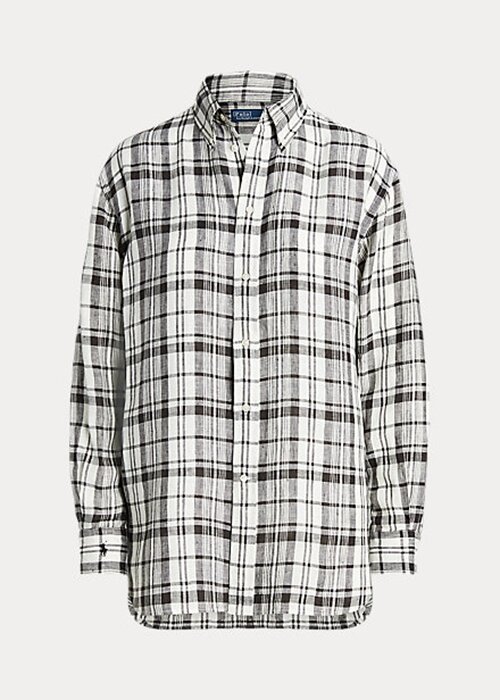 Black / White Women’s Ralph Lauren Relaxed Fit Plaid Linen Shirts Black / White Women’s Ralph Lauren Relaxed Fit Plaid Linen Shirts