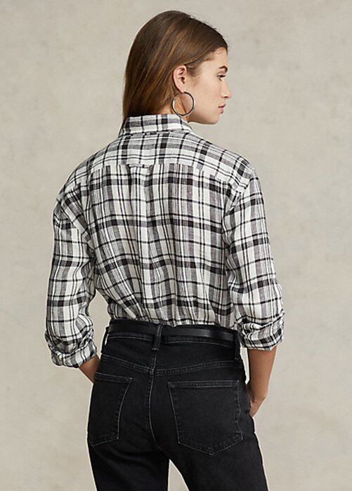 Black / White Women’s Ralph Lauren Relaxed Fit Plaid Linen Shirts Black / White Women’s Ralph Lauren Relaxed Fit Plaid Linen Shirts