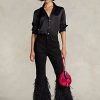 Black Women’s Ralph Lauren Beaded Feather-Trim High-Rise Flare Jeans