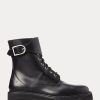 Black Women’s Ralph Lauren Buckled Calfskin Lug Boots Black Women’s Ralph Lauren Buckled Calfskin Lug Boots