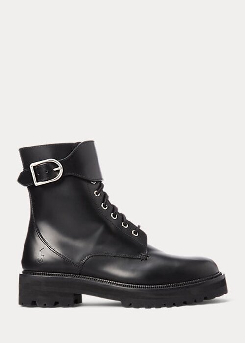 Black Women’s Ralph Lauren Buckled Calfskin Lug Boots Black Women’s Ralph Lauren Buckled Calfskin Lug Boots