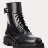 Black Women’s Ralph Lauren Buckled Calfskin Lug Boots Black Women’s Ralph Lauren Buckled Calfskin Lug Boots