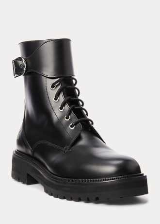 Black Women’s Ralph Lauren Buckled Calfskin Lug Boots