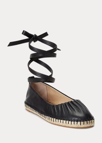 Black Women’s Ralph Lauren Cecilia Nappa Leather Lace-Up Flat Shoes