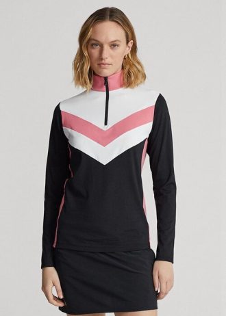 Black Women’s Ralph Lauren Chevron-stripe Quarter-zip Pullover Sweatshirts