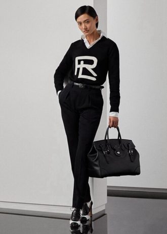 Black Women’s Ralph Lauren Clancy Long Wool Gabardine  Pants