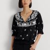 Black Women’s Ralph Lauren Embroidered Jersey Tie-Neck Tops