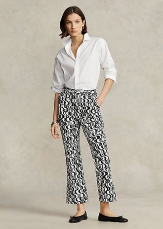 Black Women’s Ralph Lauren Graphic-Motif Sateen Kick-Flare Pants