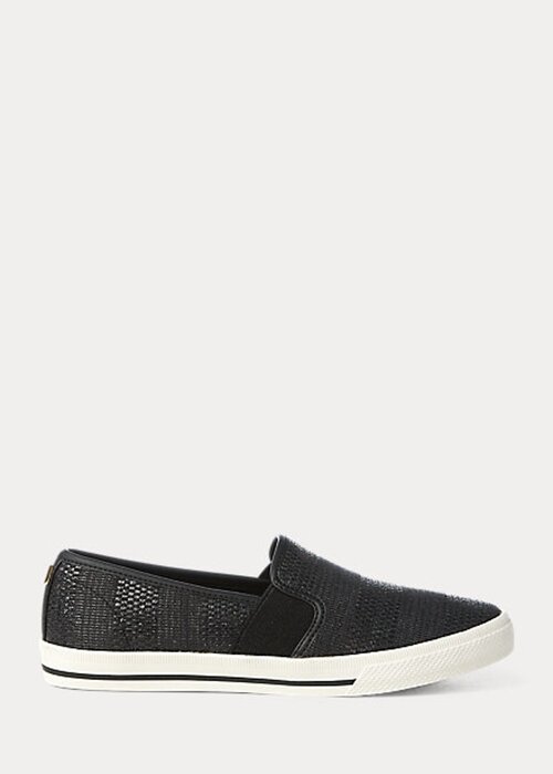 Black Women’s Ralph Lauren Jinny Woven Slip-On Sneakers Black Women’s Ralph Lauren Jinny Woven Slip-On Sneakers