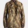 Black Women’s Ralph Lauren Keara Ruffle-Trim Metallic Shirts