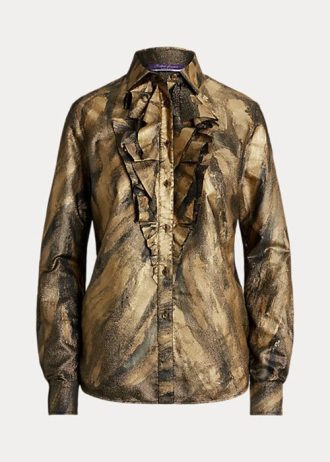 Black Women’s Ralph Lauren Keara Ruffle-Trim Metallic Shirts
