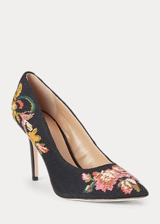 Black Women’s Ralph Lauren Lindella II Needlepoint & Suede Heels