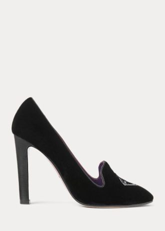 Black Women’s Ralph Lauren Marion Embroidered Velvet Heels