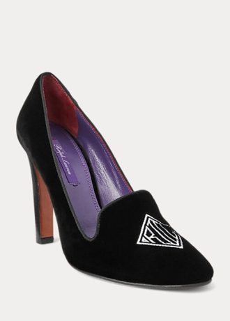 Black Women’s Ralph Lauren Marion Embroidered Velvet Heels