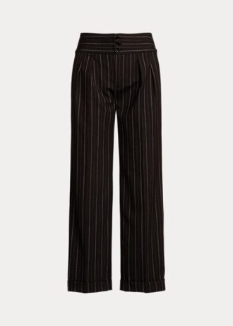 Black Women’s Ralph Lauren Pinstripe Wool Crepe Wide-Leg Pants