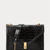 Black Women’s Ralph Lauren Polo ID Croc-Embossed Envelope Chain Crossbody Bags