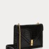 Black Women’s Ralph Lauren Polo ID Croc-Embossed Envelope Chain Crossbody Bags